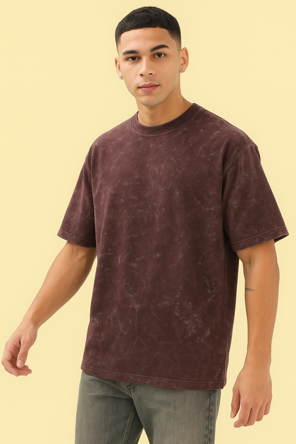 Maroon Acid Washed Cotton Oversized T-shirt