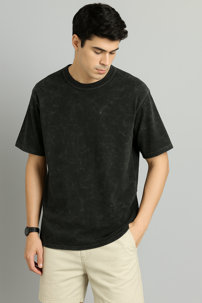 Black Acid Washed Cotton Oversized T-shirt