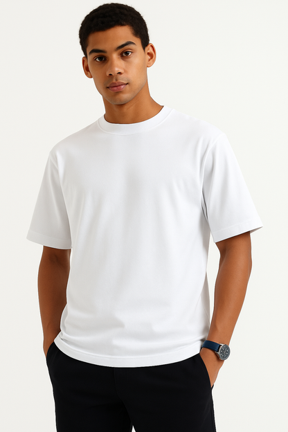 White Cotton Slim Fit T-shirt