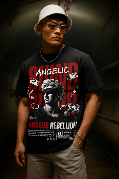 😈 Angelic Rebellion Oversized Black T-Shirt