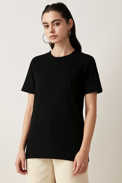 Black Cotton Slim Fit T-shirt